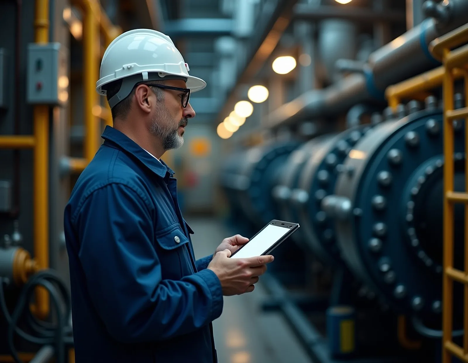 Superintendent inspecting a main engine